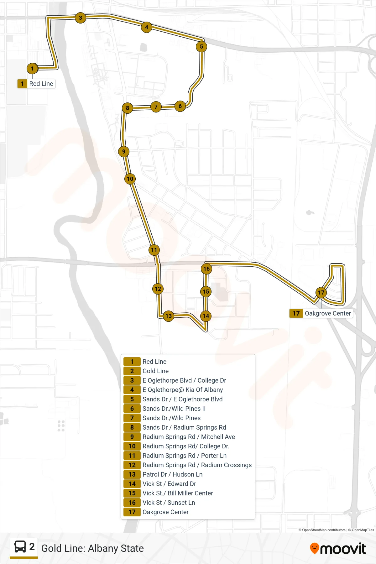 2 bus Line route and stops on a map