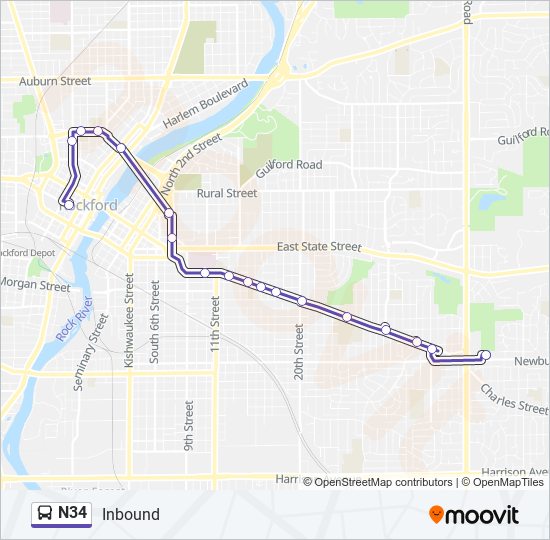 N34 bus Line Map