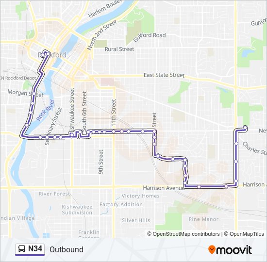 Mapa de N34 de autobús