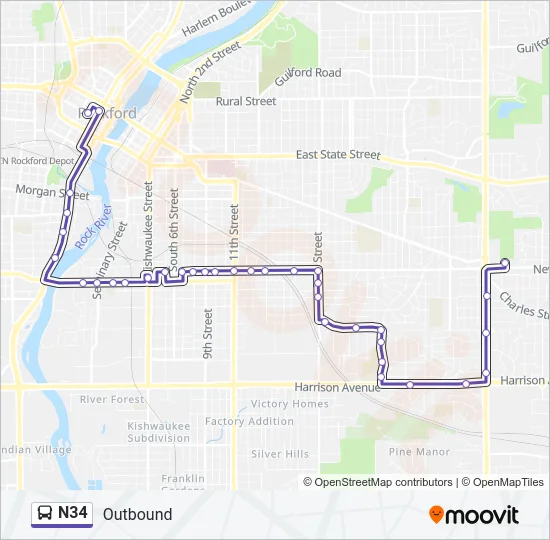 N34 Bus Line Map