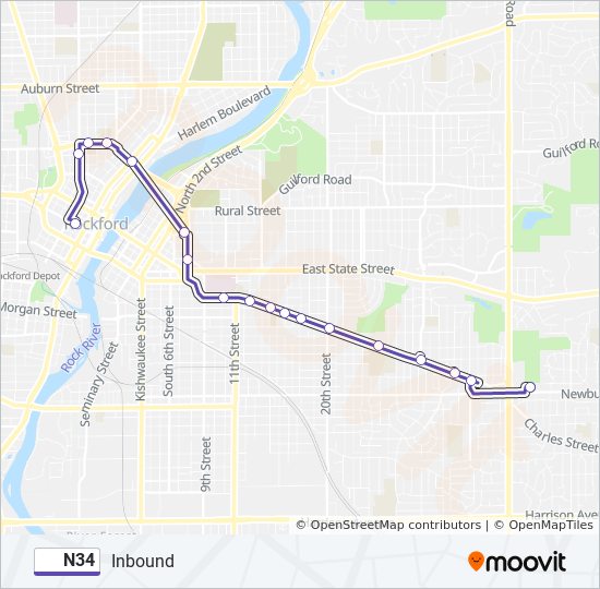 Mapa de N34 de autobús