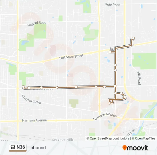 N36 Bus Line Map