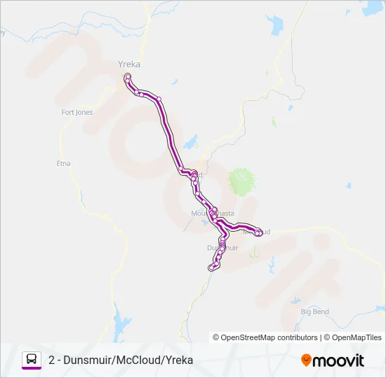 2 - DUNSMUIR/MCCLOUD/YREKA Bus Line Map
