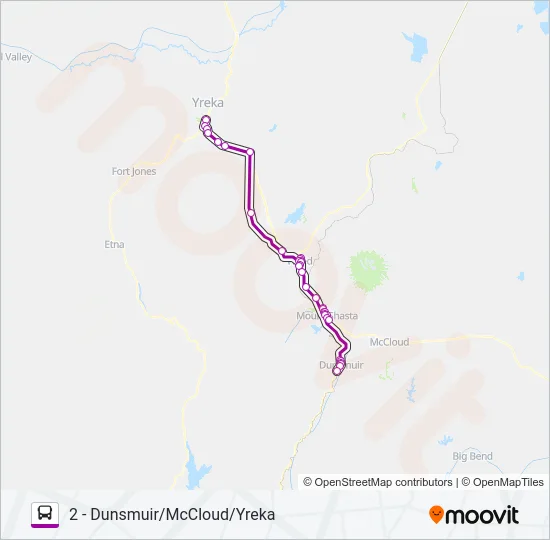 2 - DUNSMUIR/MCCLOUD/YREKA Bus Line Map