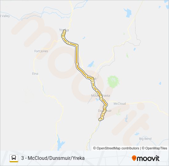 3 - MCCLOUD/DUNSMUIR/YREKA Bus Line Map