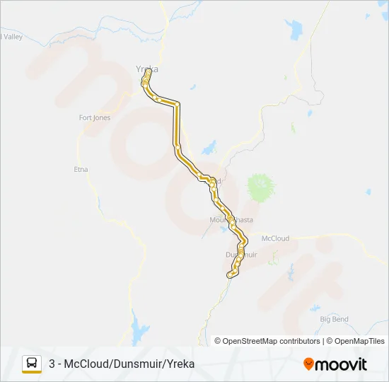 3 - MCCLOUD/DUNSMUIR/YREKA Bus Line Map