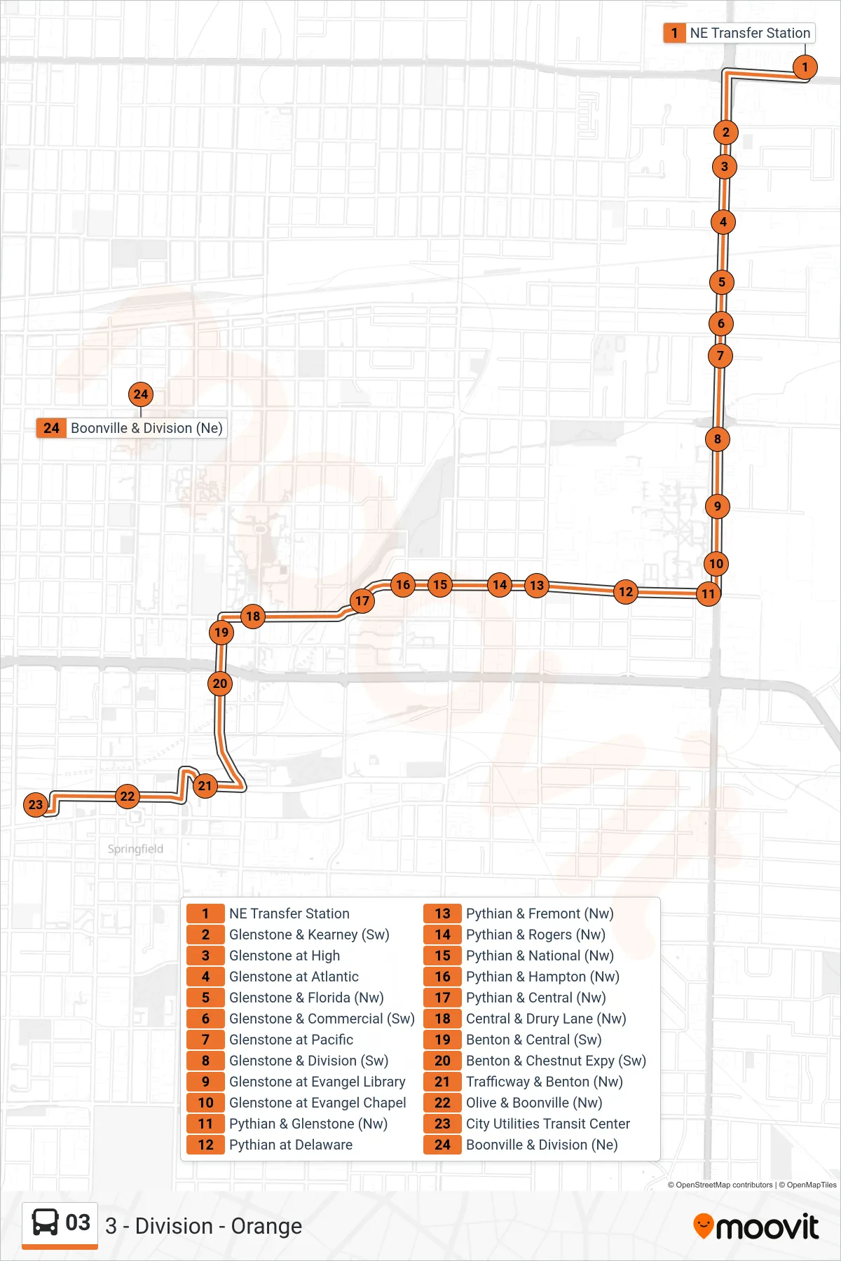 03 bus Line (3 - Division - Orange) route and stops on a map