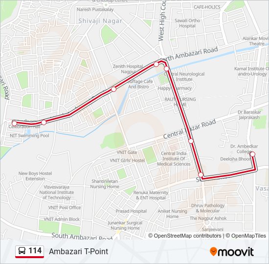 114 bus Line Map