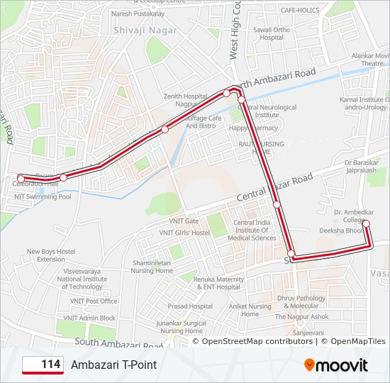 114 bus Line Map