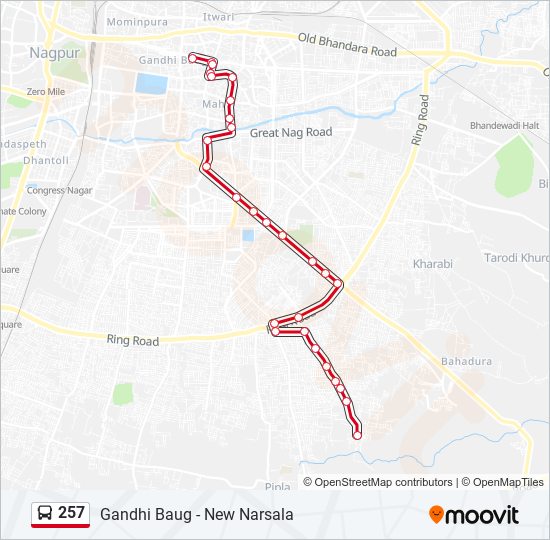 257 bus Line Map