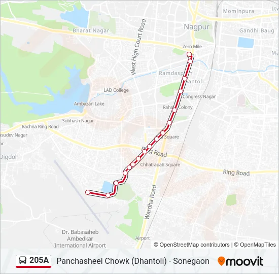 205A Bus Line Map
