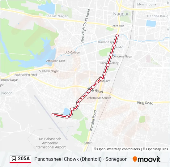 205A Bus Line Map