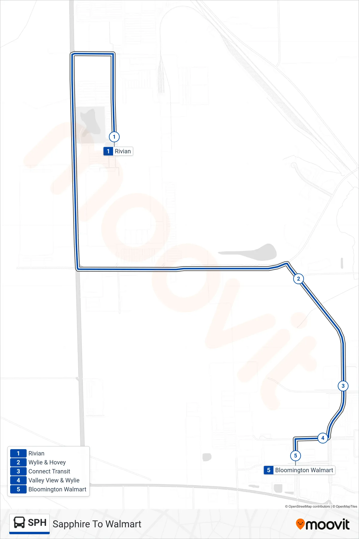 SPH bus Line (Sapphire To Walmart) route and stops on a map
