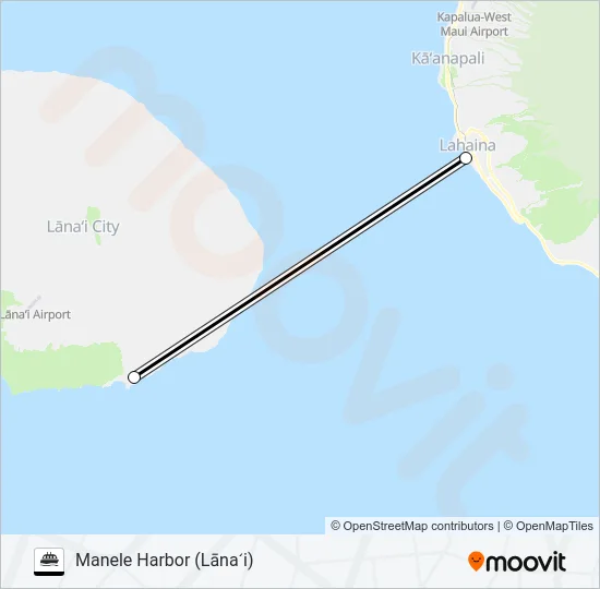 LĀHAINĀ HARBOR (MAUI) - MANELE HARBOR (LĀNAʻI) Ferry Line Map