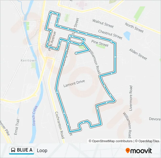 BLUE A Bus Line Map