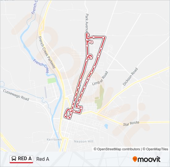 RED A Bus Line Map