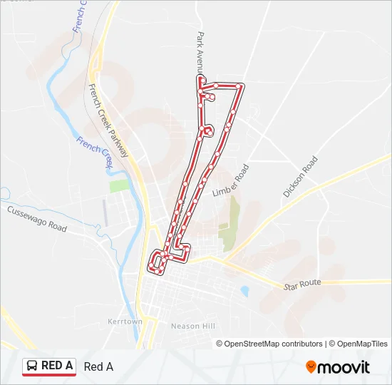 RED A Bus Line Map