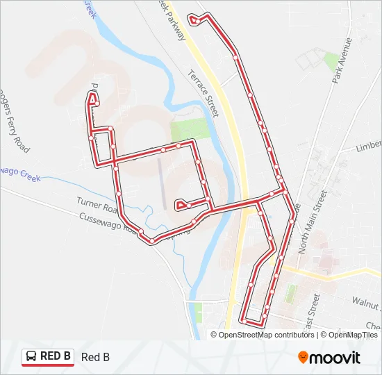 RED B Bus Line Map
