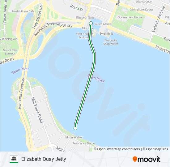 FERRY ROUTE ELIZABETH QUAY JETTY - FERRY ROUTE MENDS ST JETTY ferry Line Map