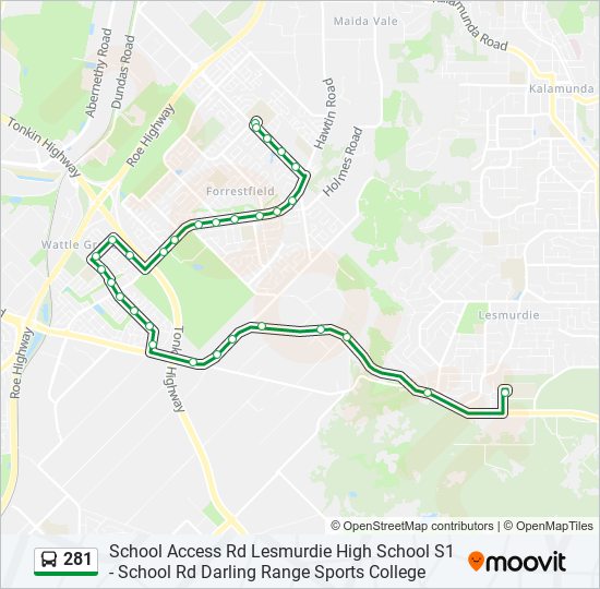 281 Route: Schedules, Stops & Maps - Lesmurdie Senior High School (Updated)