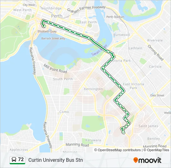Transperth Bus Routes Map 72 Route: Schedules, Stops & Maps - Curtin University Bus Stn (Updated)