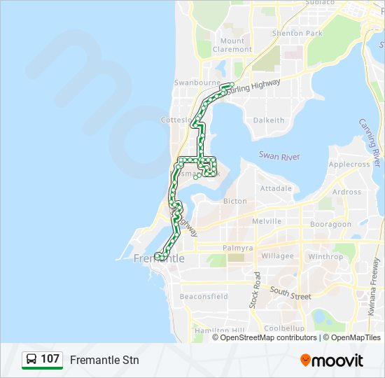 107 Route: Schedules, Stops & Maps - Fremantle Stn (Updated)