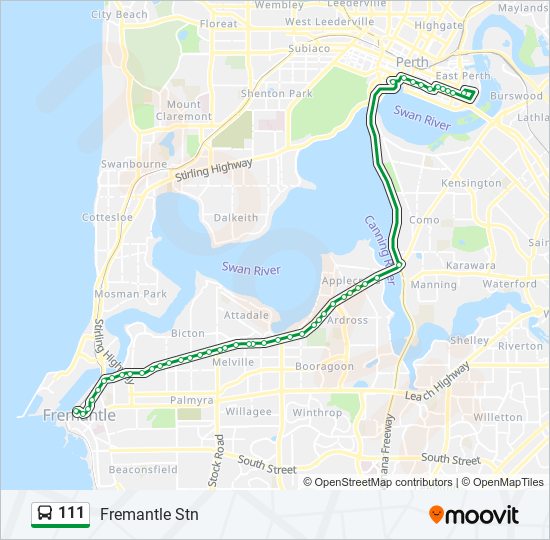 Fremantle Cat Bus Map 111 Route: Schedules, Stops & Maps - Fremantle Stn (Updated)