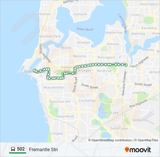 502 Route Schedules, Stops & Maps Fremantle Stn (Updated)