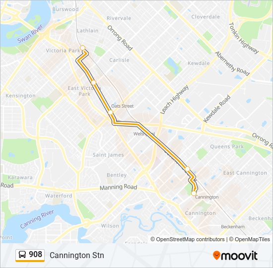 908 Route: Schedules, Stops & Maps - Cannington Stn (Updated)