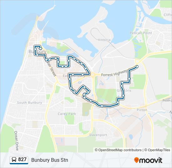 827 Route: Schedules, Stops & Maps - Bunbury Bus Stn (Updated)