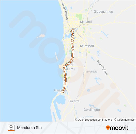 Mandurah Train Line Map Mandurah Line Route: Schedules, Stops & Maps - Mandurah Stn (Updated)