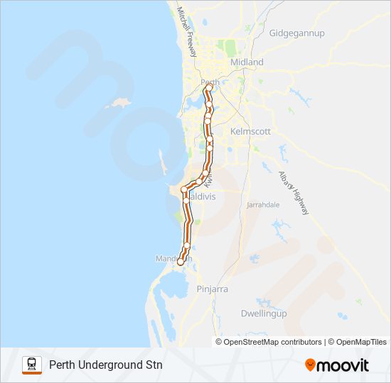 Mapa de MANDURAH LINE de tren