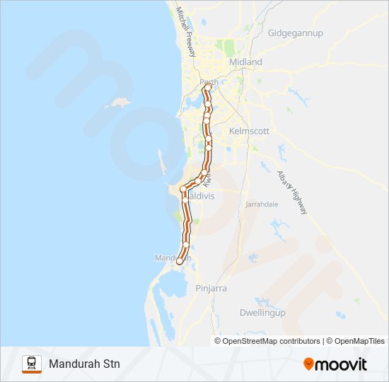 Mapa de MANDURAH LINE de tren