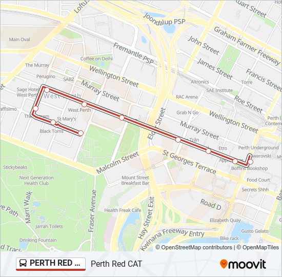 PERTH RED CAT bus Line Map