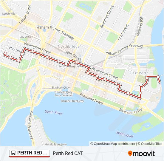 PERTH RED CAT bus Line Map