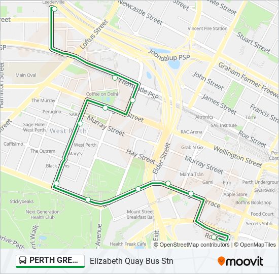 PERTH GREEN CAT bus Line Map