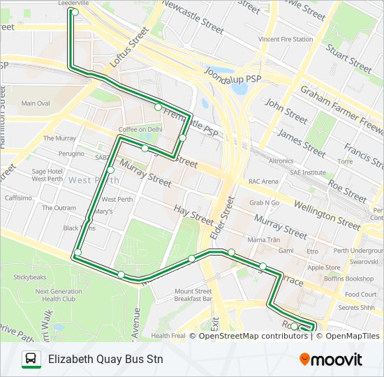 PERTH GREEN CAT bus Line Map