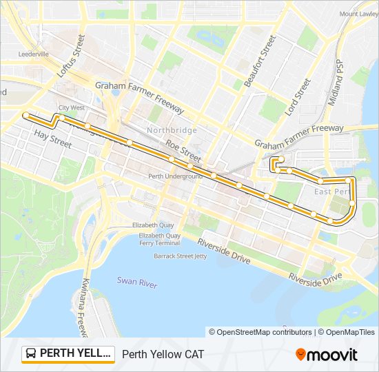 PERTH YELLOW CAT bus Line Map