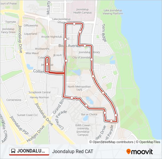 JOONDALUP RED CAT bus Line Map