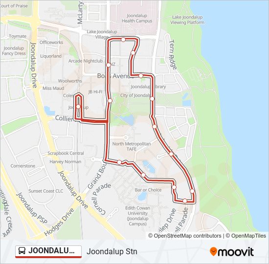 JOONDALUP RED CAT bus Line Map