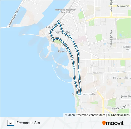 Fremantle Cat Bus Map Fremantle Blue Cat Route: Schedules, Stops & Maps - Fremantle Stn (Updated)