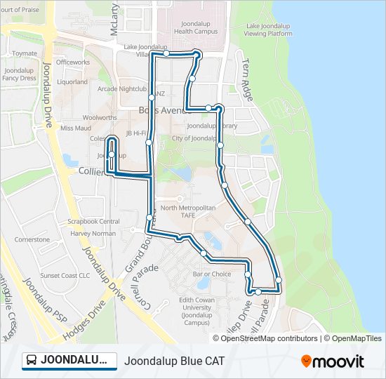 JOONDALUP BLUE CAT bus Line Map