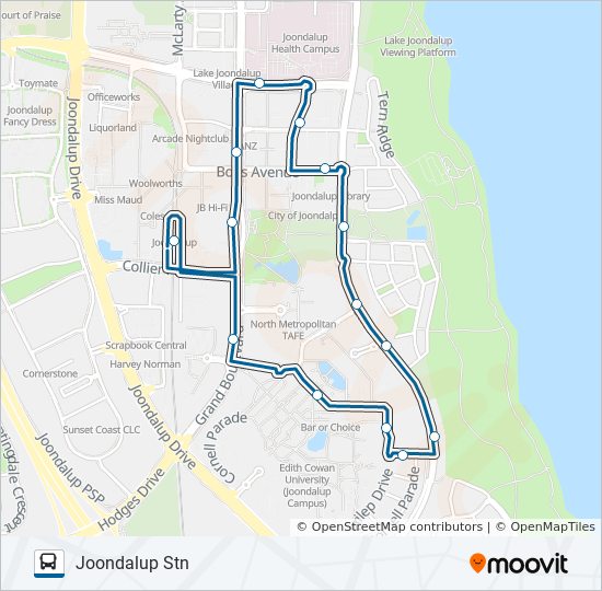 JOONDALUP BLUE CAT bus Line Map
