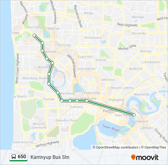 650 Route: Schedules, Stops & Maps - Karrinyup Bus Stn (Updated)