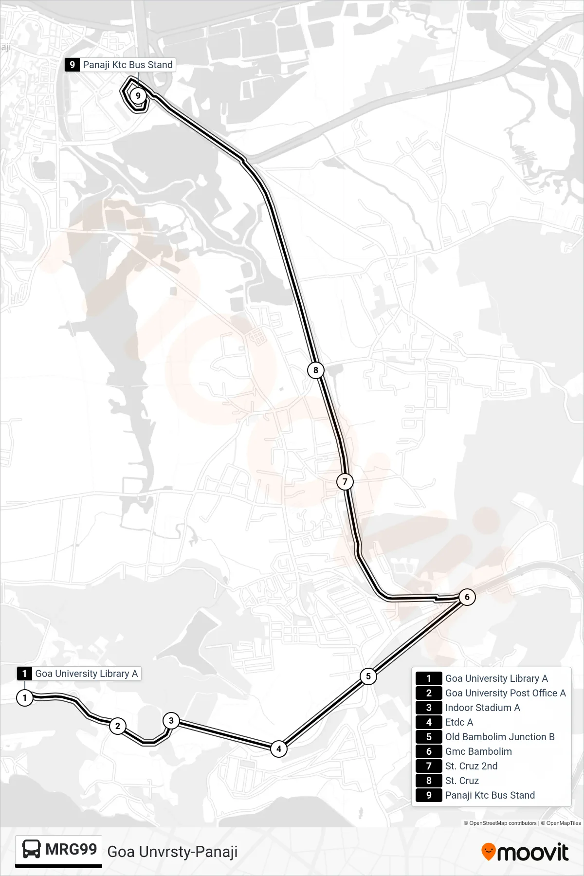 Roat Map Route Map - MRG99 - Goa Unvrsty-Panaji - Stops