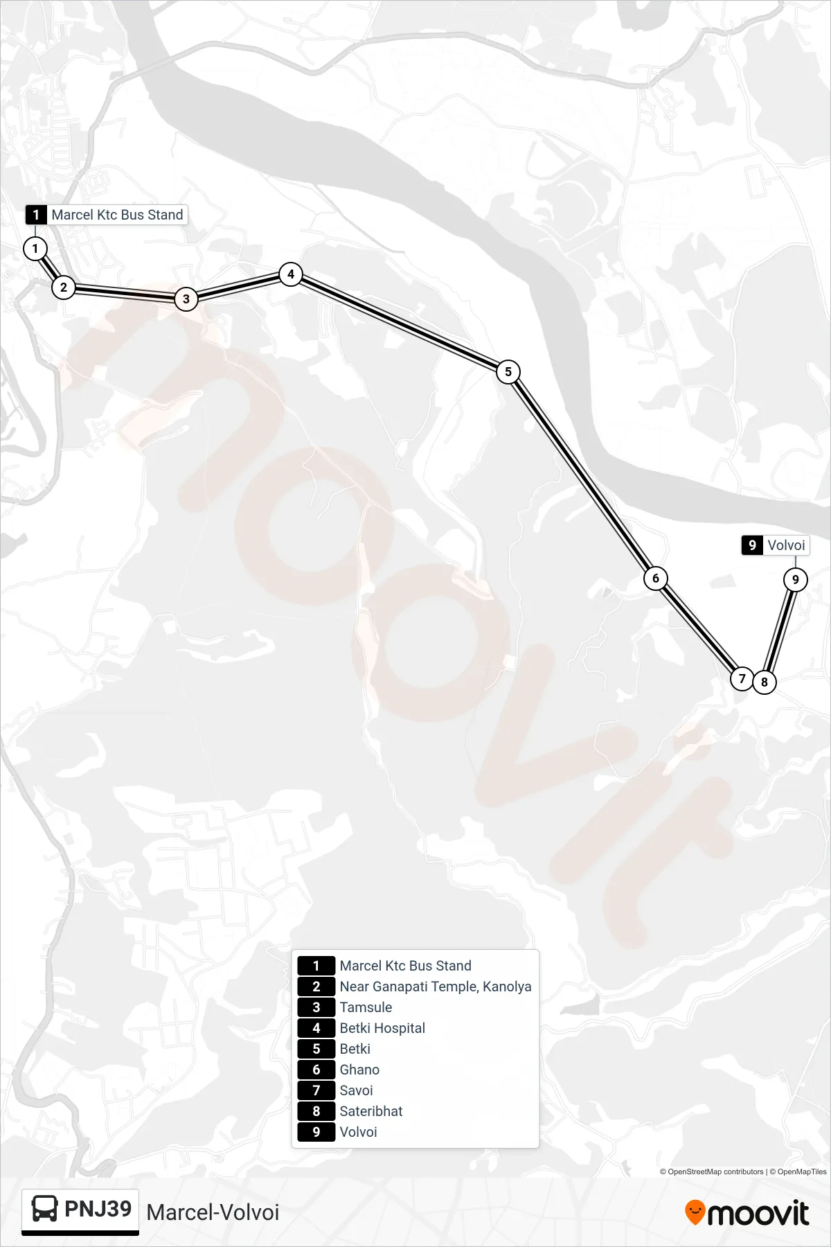 PNJ39 bus Line (Marcel-Volvoi) route and stops on a map