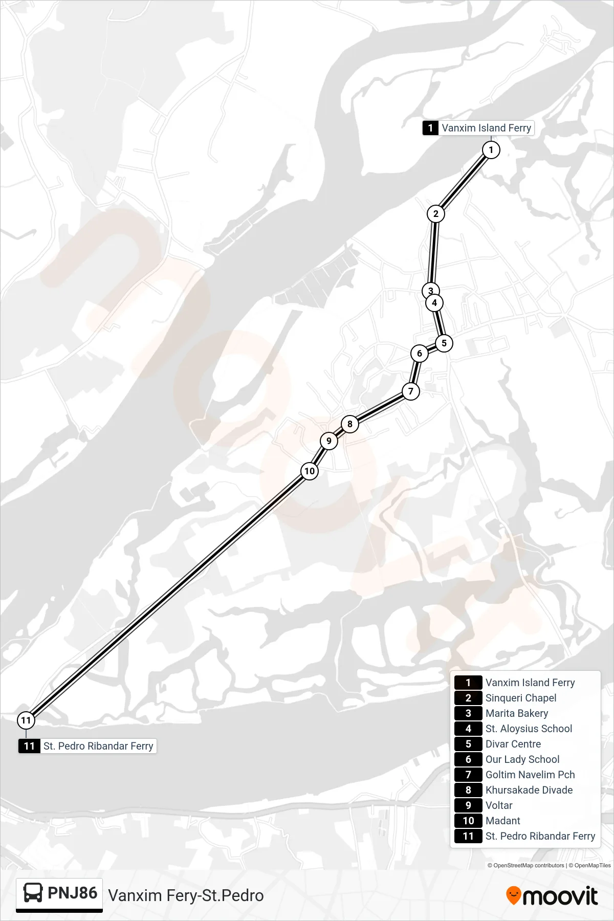PNJ86 bus Line (Vanxim Fery-St.Pedro) route and stops on a map