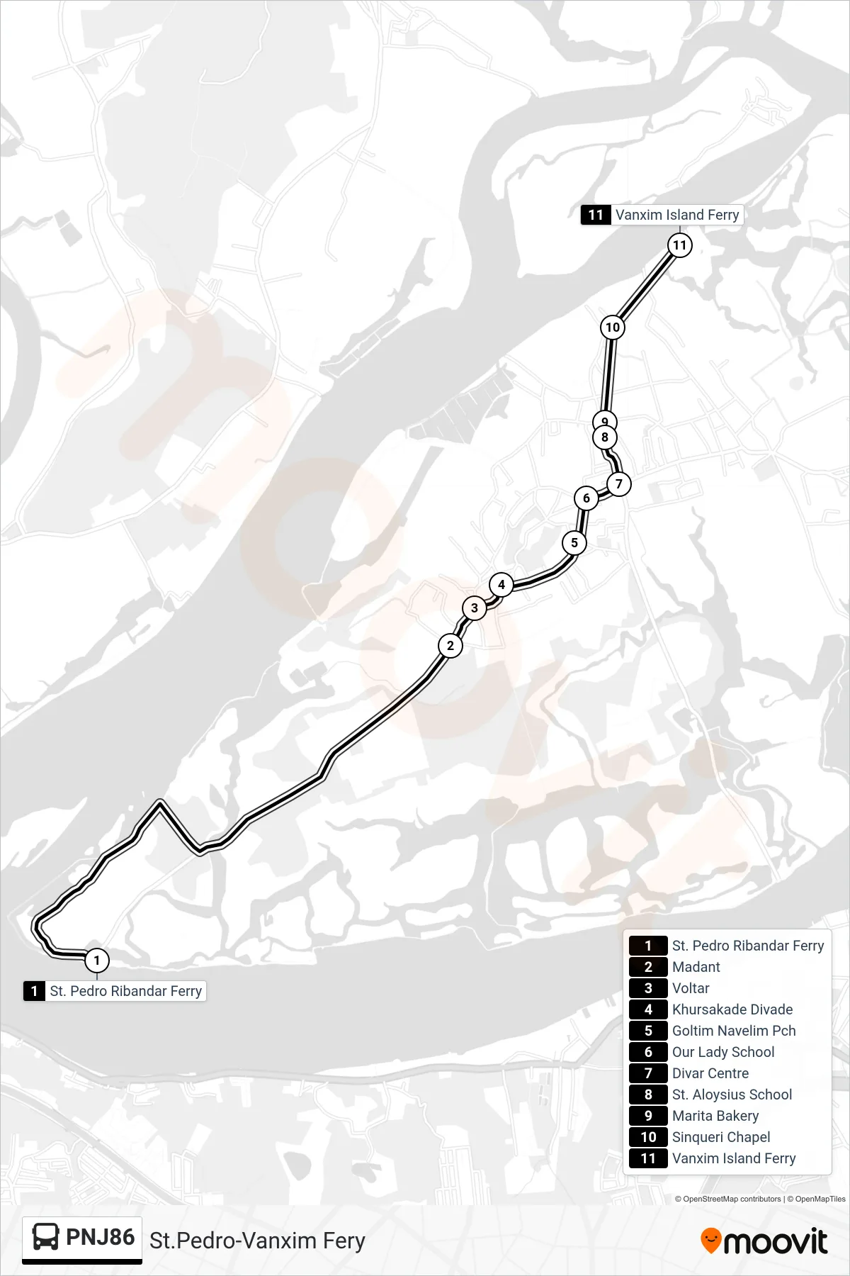 PNJ86 bus Line (St.Pedro-Vanxim Fery) route and stops on a map