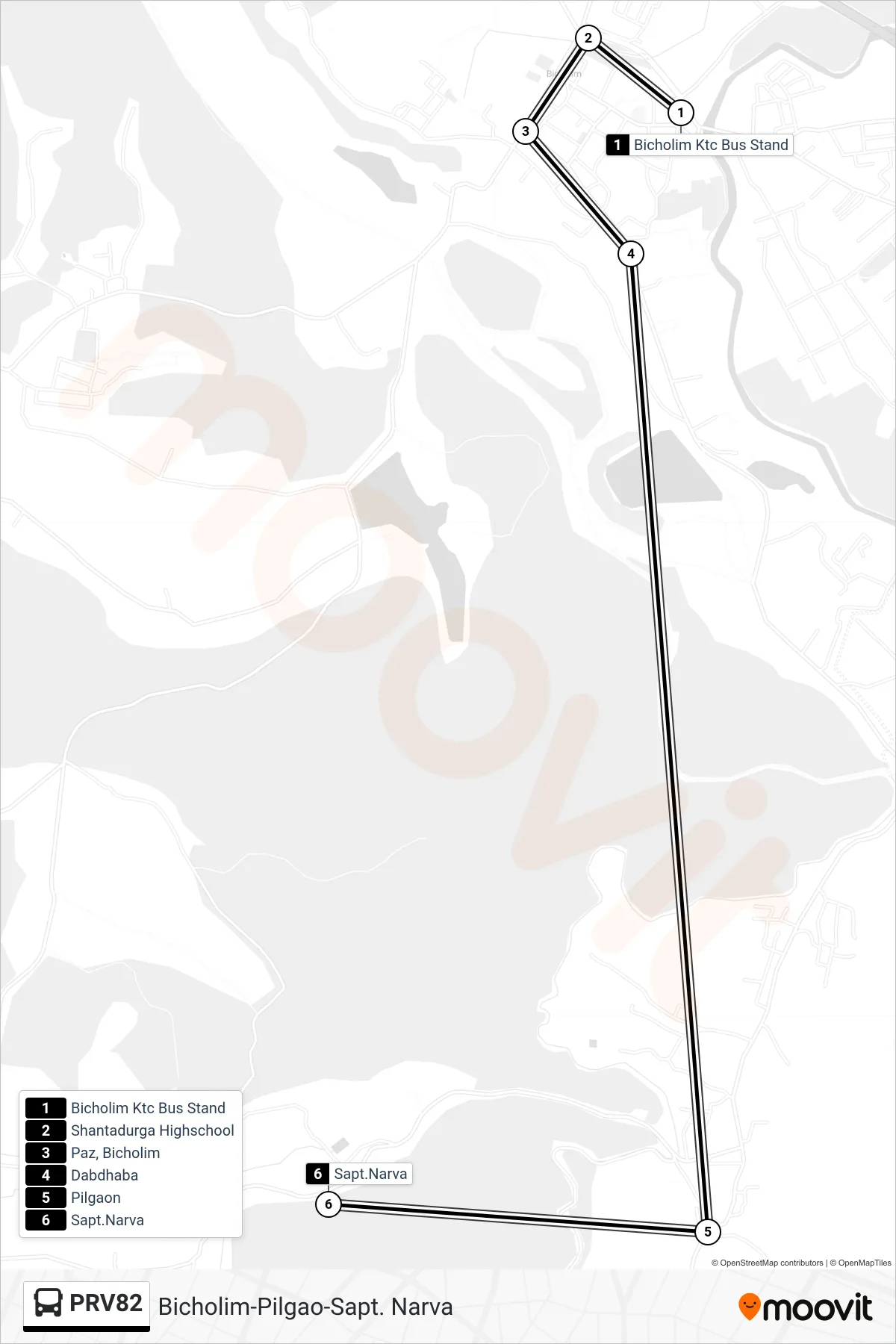 PRV82 bus Line (Bicholim-Pilgao-Sapt. Narva) route and stops on a map