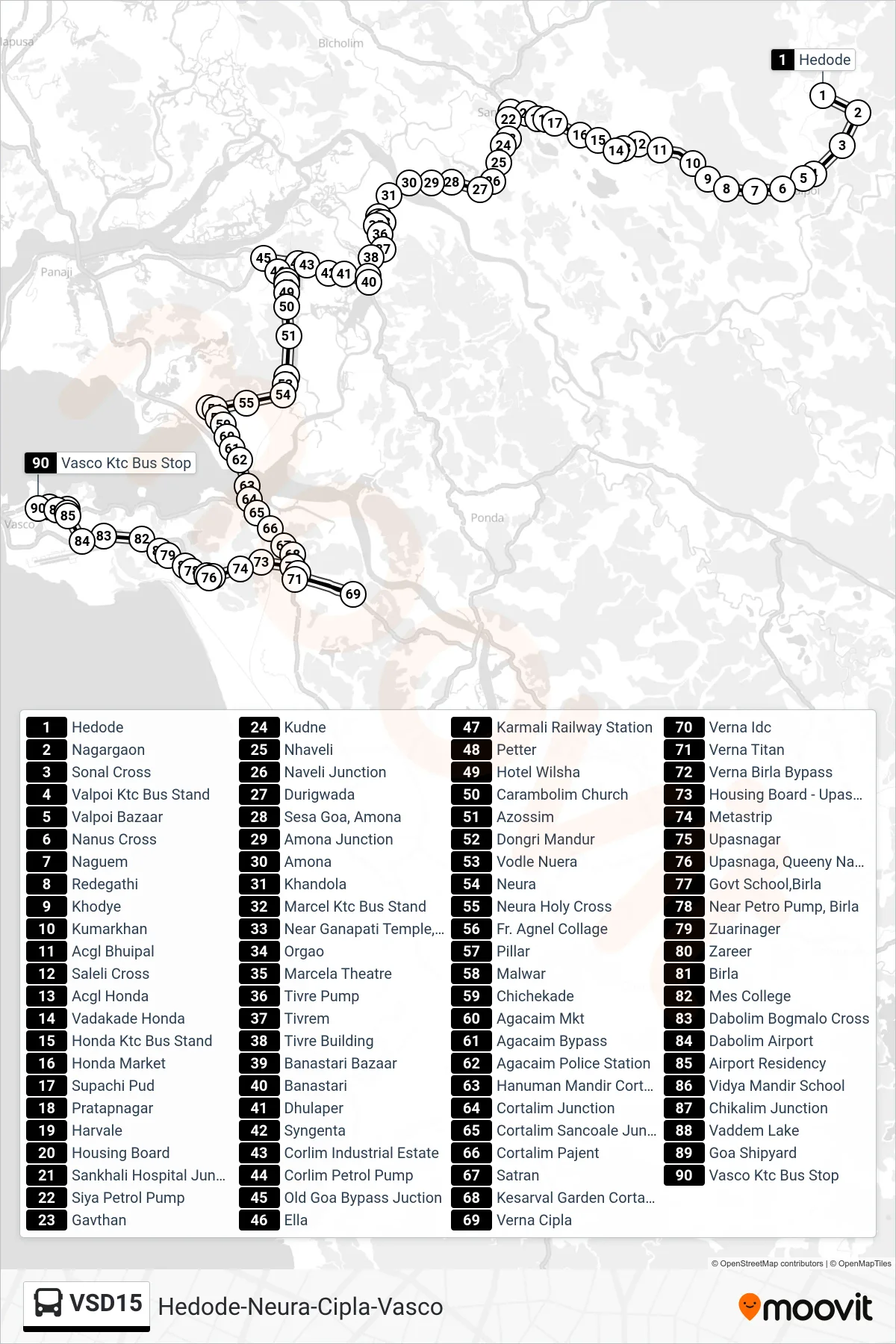 VSD15 bus Line (Hedode-Neura-Cipla-Vasco) route and stops on a map